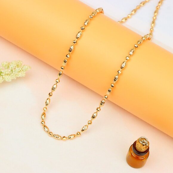 "Elegant Rose Gold Chain Necklace with Intricate Oval Bead Links, XPNL1891 - Picture 11 of 12